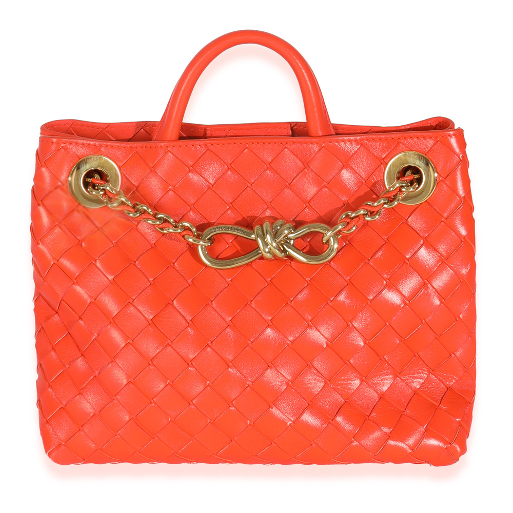 Bottega Veneta Orange Nappa Intrecciato Small Andiamo With Chain